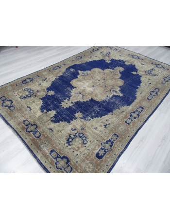 Navy Blue / Beige Vintage Distressed Oushak Rug