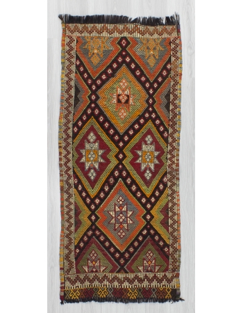 Vintage Small Embroidered Turkish Kilim Rug