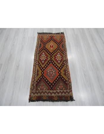 Vintage Small Embroidered Turkish Kilim Rug