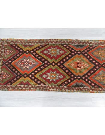 Vintage Small Embroidered Turkish Kilim Rug