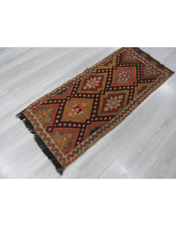 Vintage Small Embroidered Turkish Kilim Rug