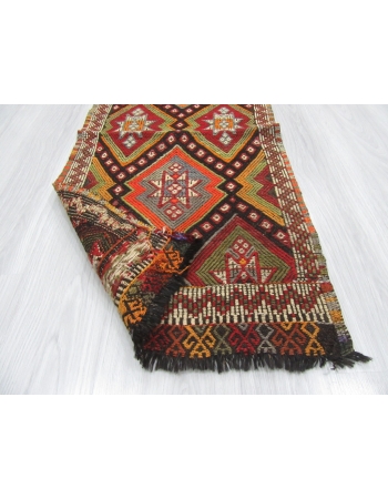 Vintage Small Embroidered Turkish Kilim Rug