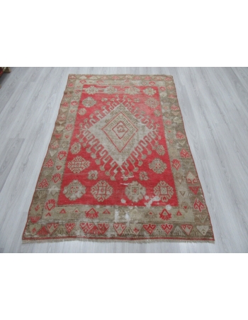 Worn Out Vintage Turkish Rug