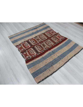 Decorative Small Embroidered Turkish Kilim Rug