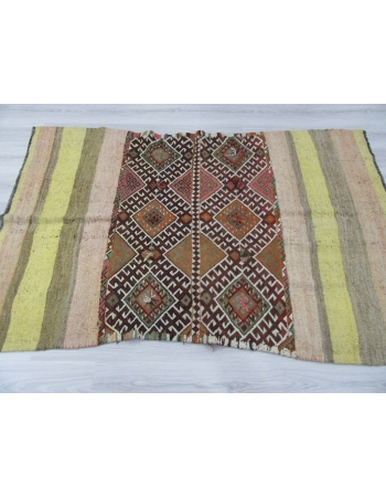 Yellow Striped Vintage Unique Kilim Rug