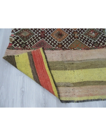 Yellow Striped Vintage Unique Kilim Rug