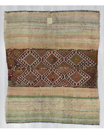 Decorative Small Vintage Embroidered Kilim Rug