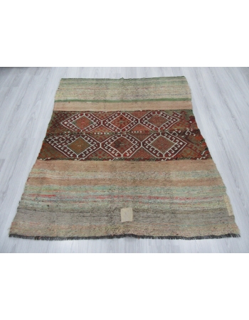 Decorative Small Vintage Embroidered Kilim Rug