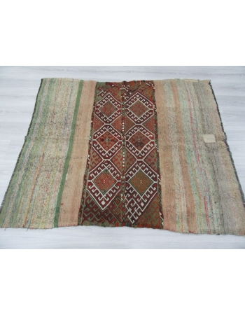 Decorative Small Vintage Embroidered Kilim Rug