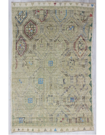 Washed Out Vintage Embroidered Turkish Kilim Rug