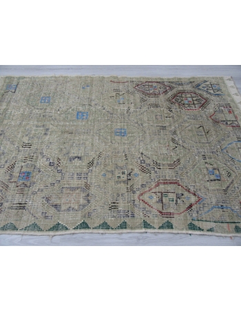 Washed Out Vintage Embroidered Turkish Kilim Rug