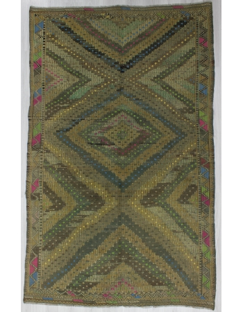 Vintage Washed Out Embroidered Turkish Kilim Rug