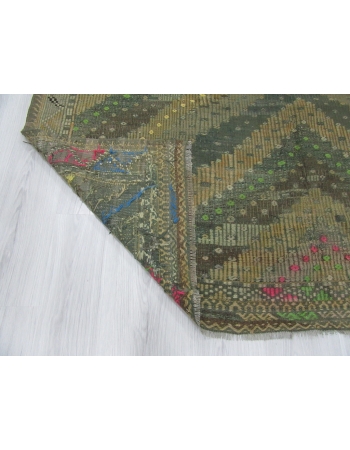 Vintage Washed Out Embroidered Turkish Kilim Rug