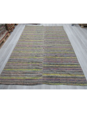 Striped Large Vintage Turkish Rag Rug