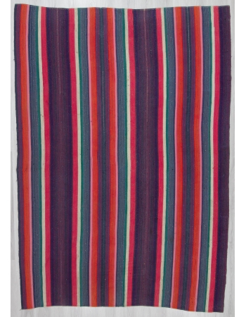 Vintage Striped Large Turkish Kilim Rug