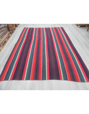 Vintage Striped Large Turkish Kilim Rug