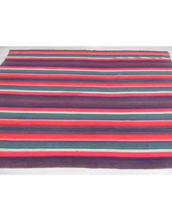 Vintage Striped Large Turkish Kilim Rug