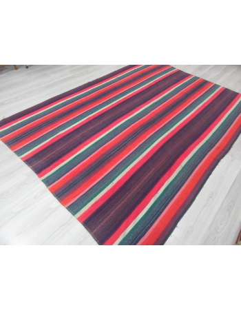 Vintage Striped Large Turkish Kilim Rug