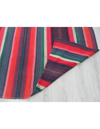 Vintage Striped Large Turkish Kilim Rug