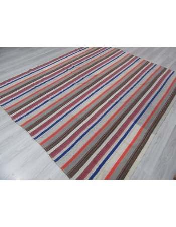 Large Handwoven Striped Kilim Rug