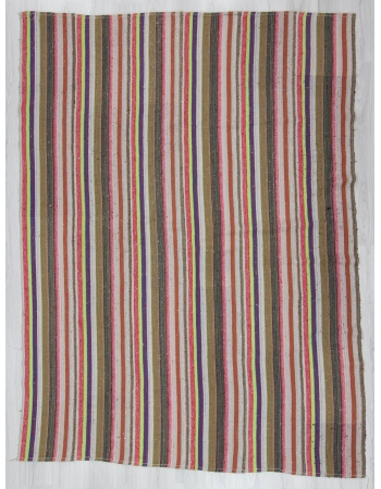 Vertical Striped Vintage Turkish Kilim Rug