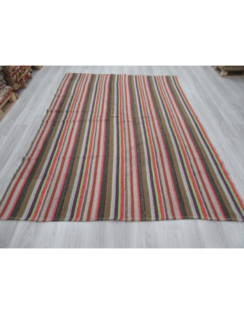 Vertical Striped Vintage Turkish Kilim Rug