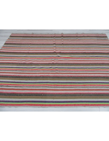 Vertical Striped Vintage Turkish Kilim Rug