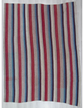 Red Blue Gray Striped Large Kilim Rug