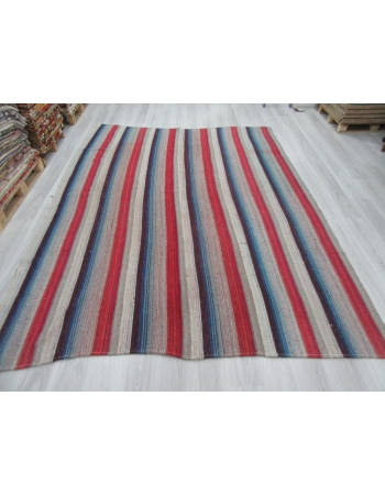 Red Blue Gray Striped Large Kilim Rug