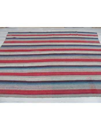 Red Blue Gray Striped Large Kilim Rug