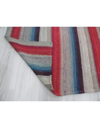 Red Blue Gray Striped Large Kilim Rug