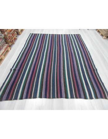 Large Vintage Striped Blue Kilim Rug