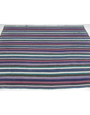 Large Vintage Striped Blue Kilim Rug