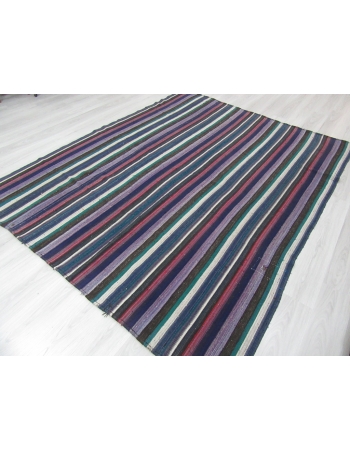 Large Vintage Striped Blue Kilim Rug