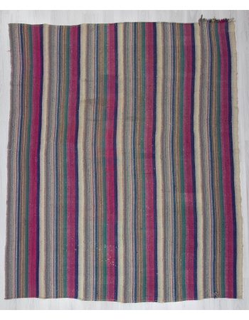 Large Pink Green Striped Turkish Kilim Rug