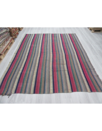 Large Pink Green Striped Turkish Kilim Rug