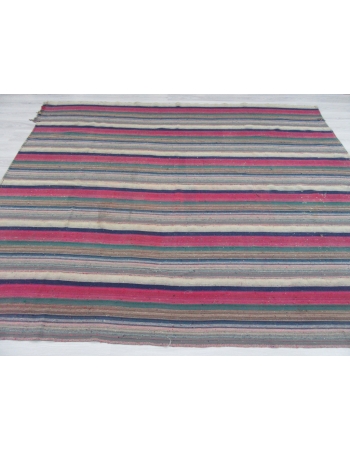 Large Pink Green Striped Turkish Kilim Rug