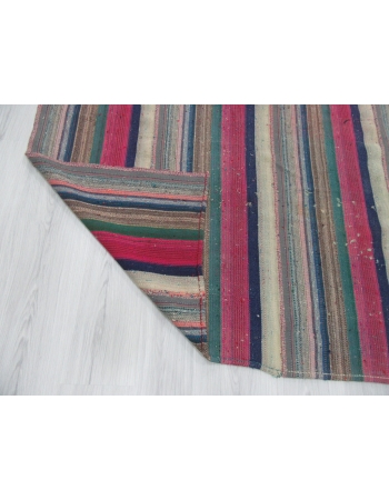 Large Pink Green Striped Turkish Kilim Rug