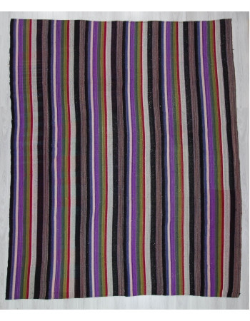 Purple Striped Large Vintage Kilim Rug