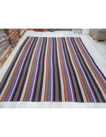 Purple Striped Large Vintage Kilim Rug