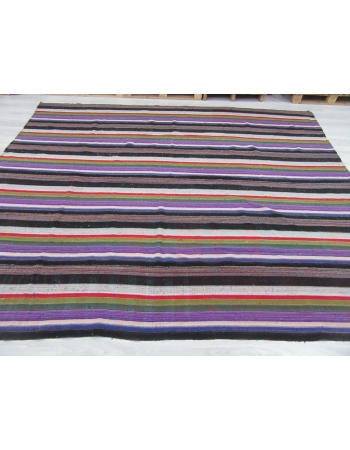 Purple Striped Large Vintage Kilim Rug