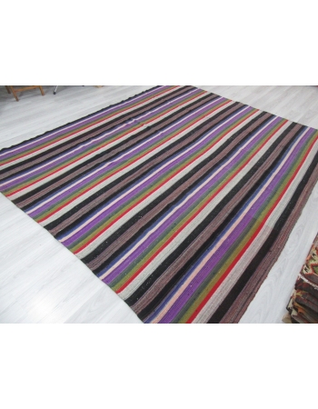 Purple Striped Large Vintage Kilim Rug