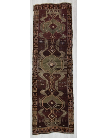 Vintage Brown Turkish Wool Kars Runner Rug