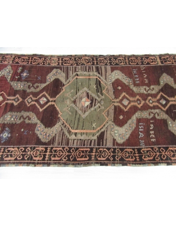 Vintage Brown Turkish Wool Kars Runner Rug