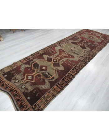 Vintage Brown Turkish Wool Kars Runner Rug