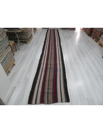 Black Purple White striped Long Turkish Kilim Runner