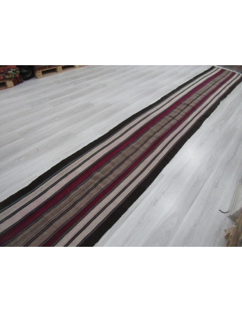 Black Purple White striped Long Turkish Kilim Runner
