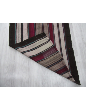 Black Purple White striped Long Turkish Kilim Runner