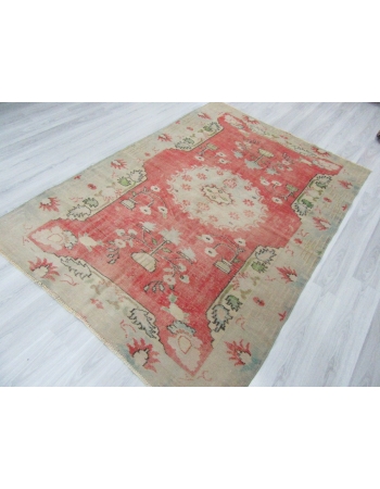 Decorative Vintage Washed Out Turkish Oushak Rug