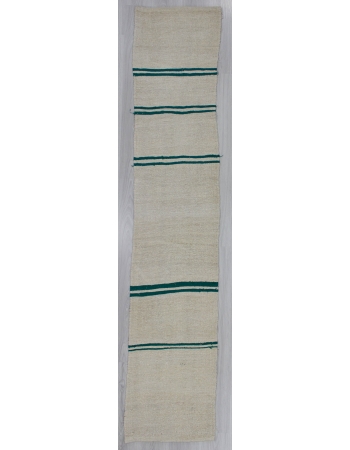 Green Striped Vintage Turkish Hemp Kilim Runner Rug